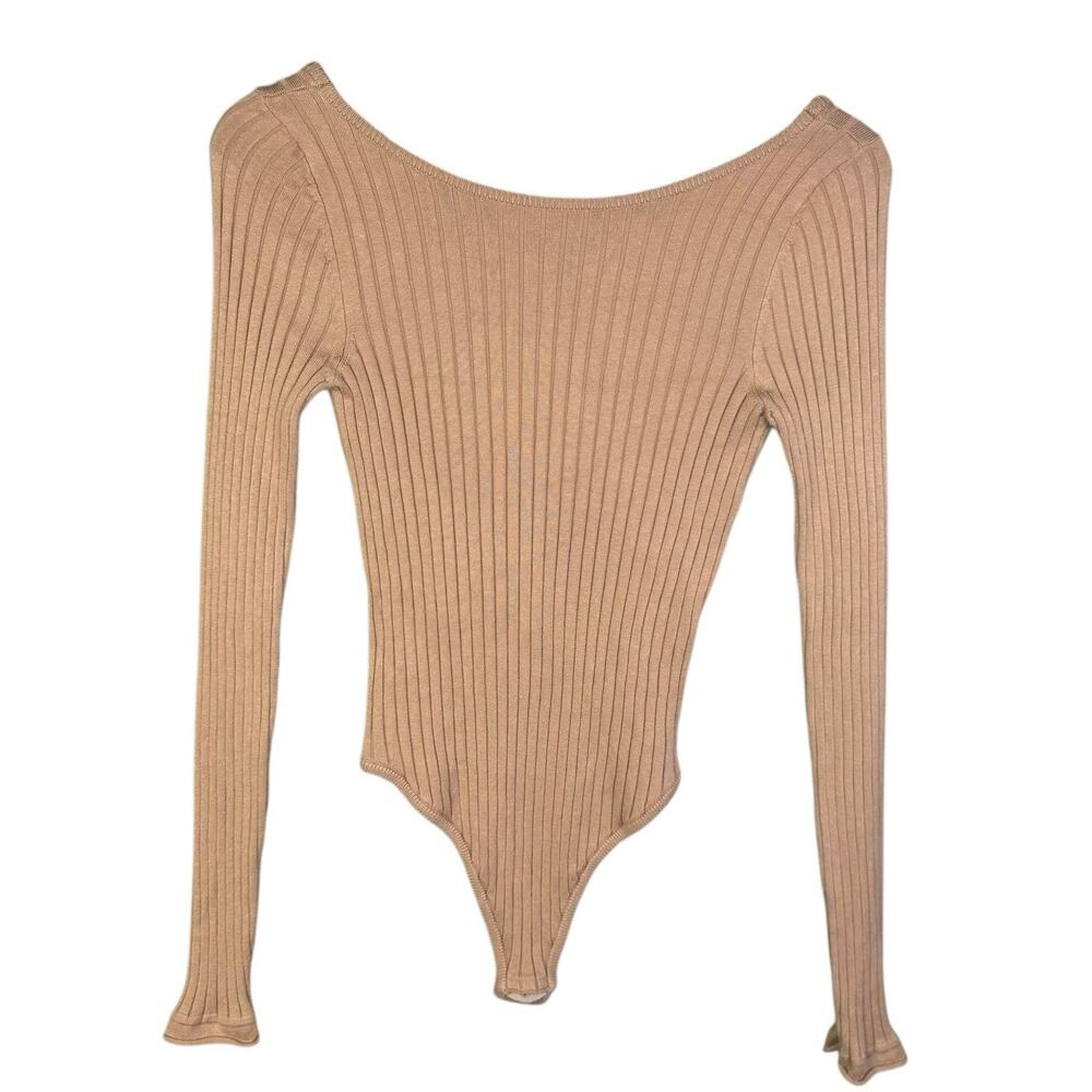 Free People Intimately Bodysuit Women Medium‎ Ribbed Tan Stretchy Comfy Lounge